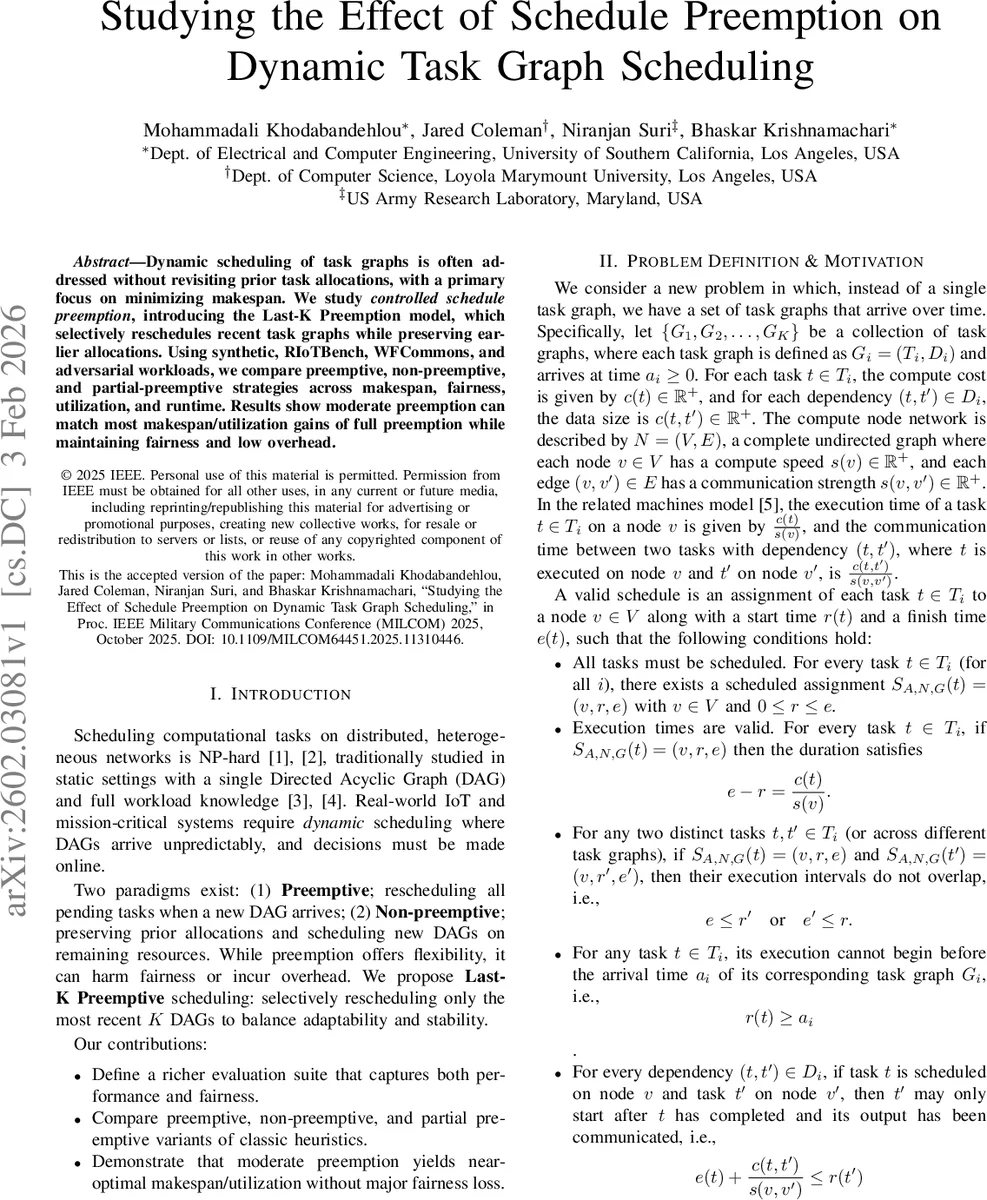 Studying the Effect of Schedule Preemption on Dynamic Task Graph Scheduling