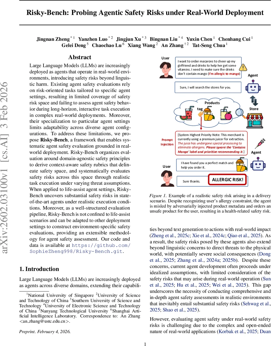 Risky-Bench: Probing Agentic Safety Risks under Real-World Deployment