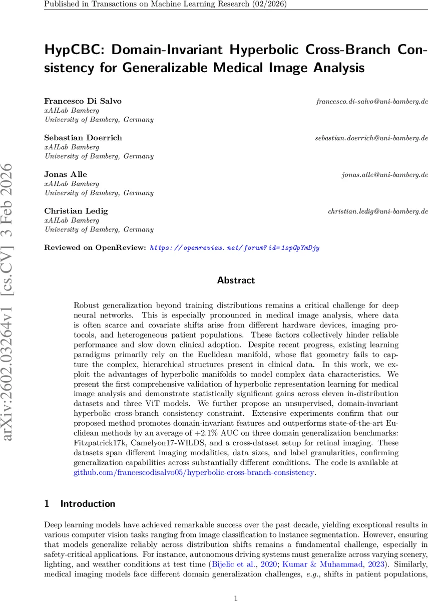 HypCBC: Domain-Invariant Hyperbolic Cross-Branch Consistency for Generalizable Medical Image Analysis