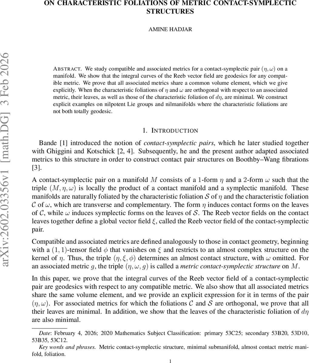 On characteristic foliations of metric contact-symplectic structures