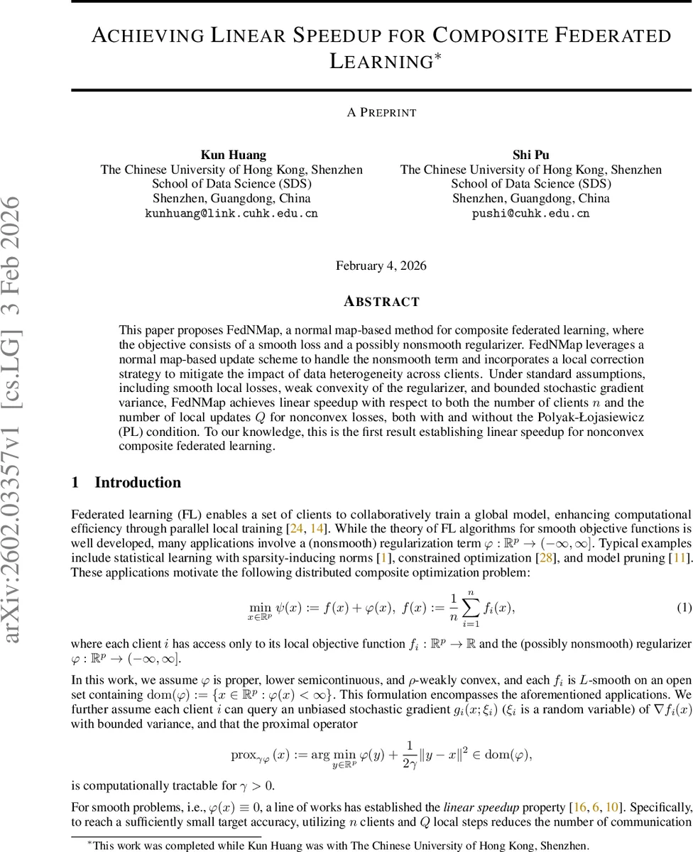 Achieving Linear Speedup for Composite Federated Learning