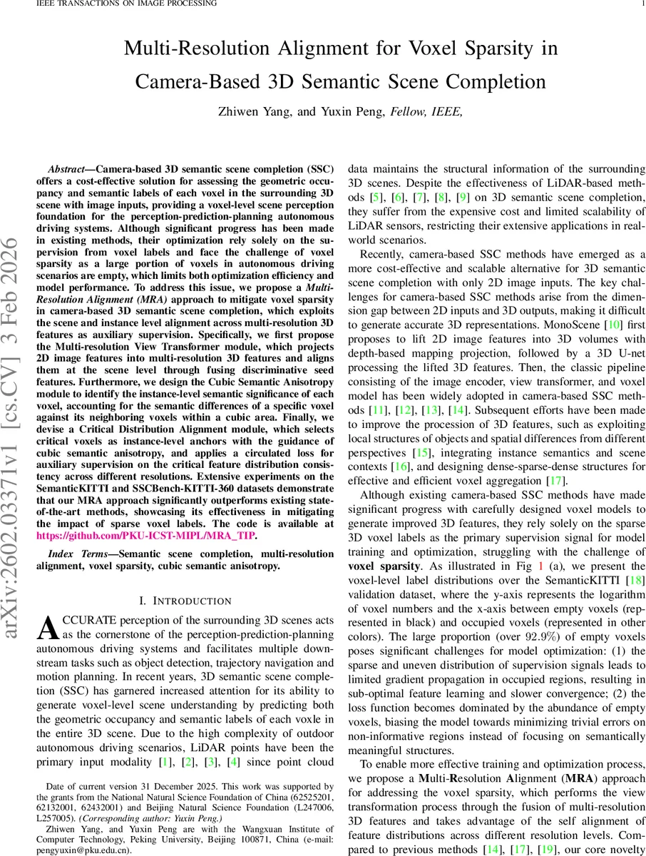 Multi-Resolution Alignment for Voxel Sparsity in Camera-Based 3D Semantic Scene Completion