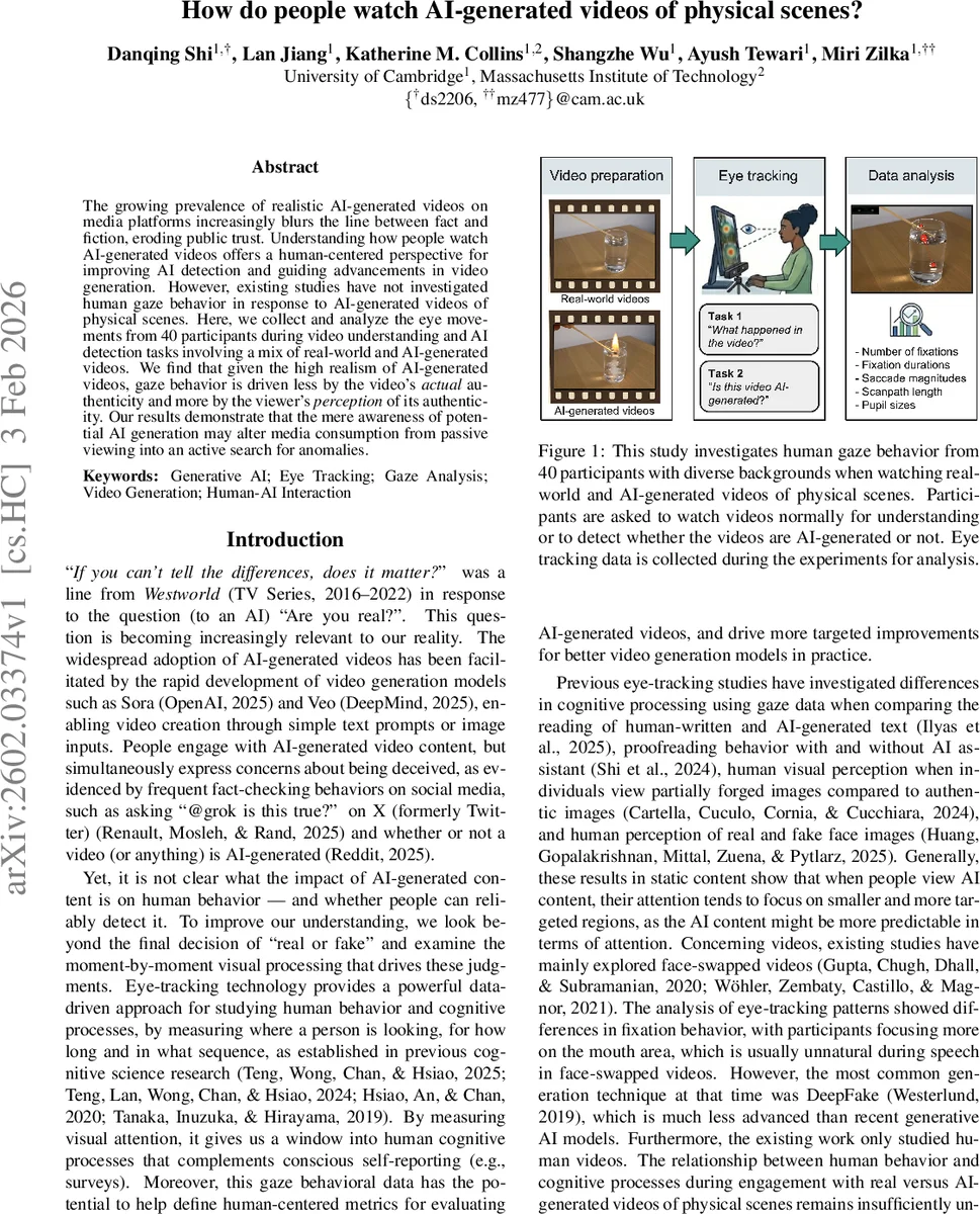 How do people watch AI-generated videos of physical scenes?