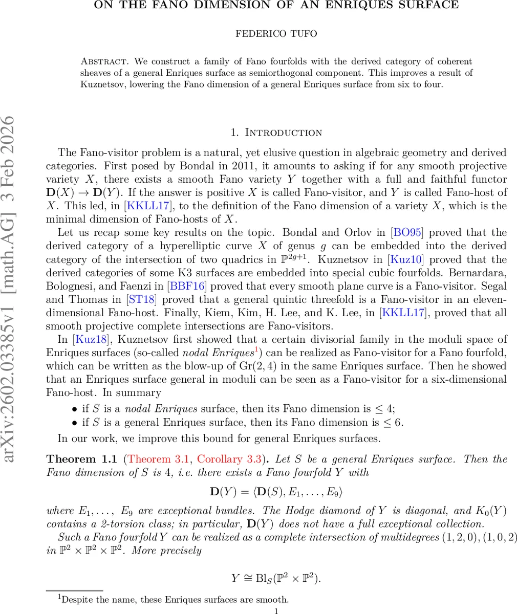 On the Fano dimension of an Enriques surface