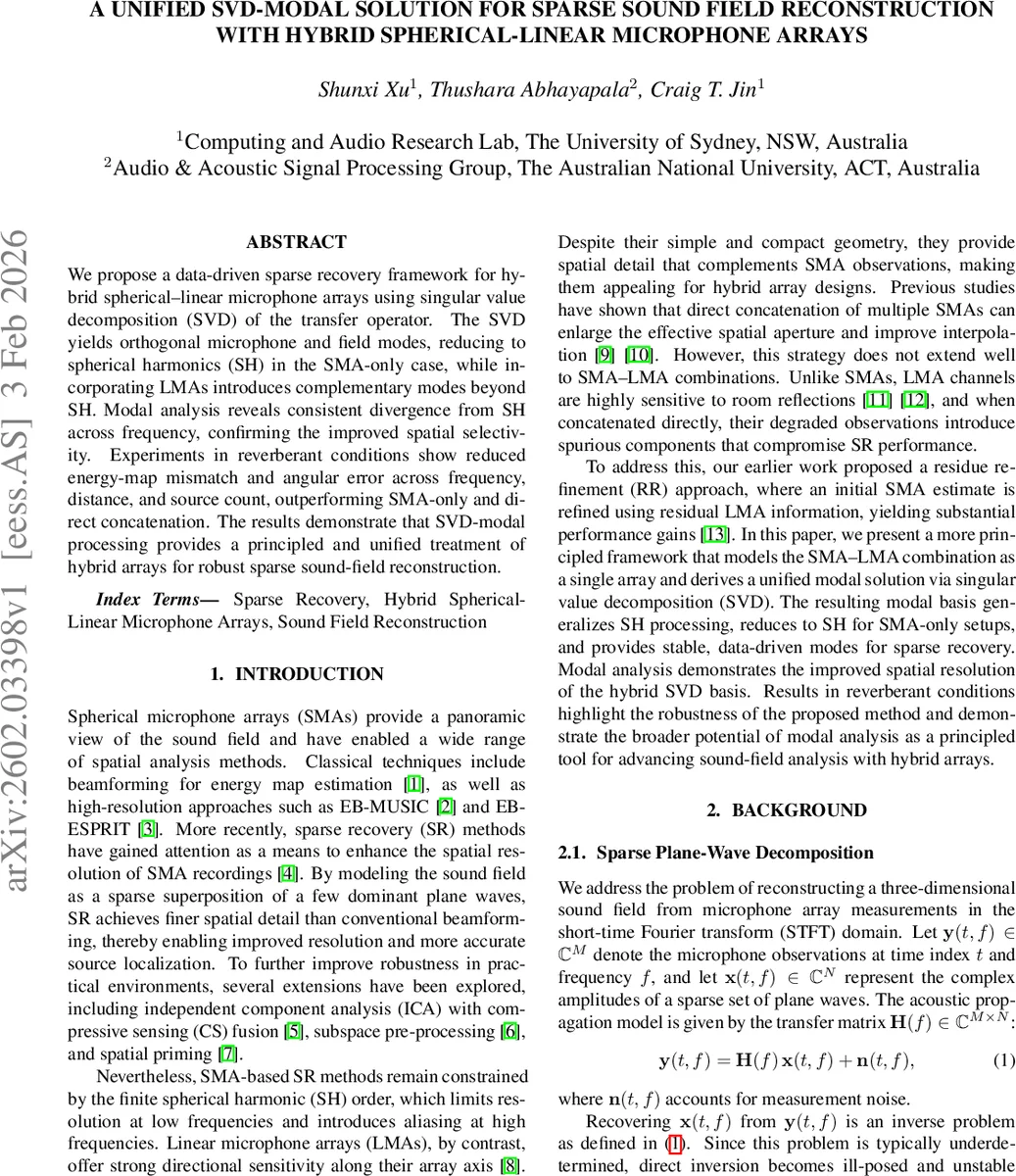 A Unified SVD-Modal Solution for Sparse Sound Field Reconstruction with Hybrid Spherical-Linear Microphone Arrays