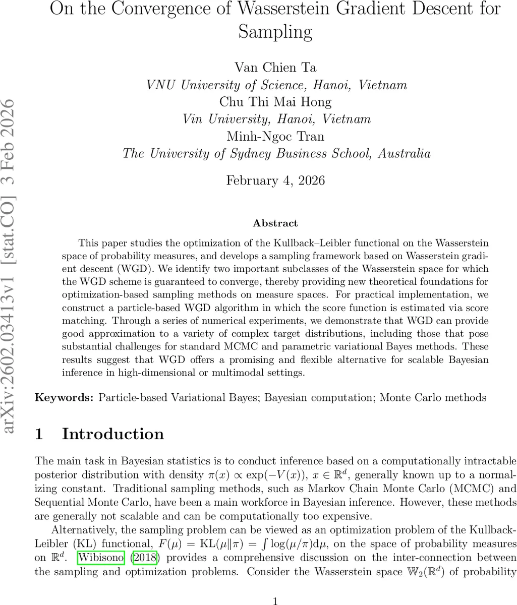 On the Convergence of Wasserstein Gradient Descent for Sampling