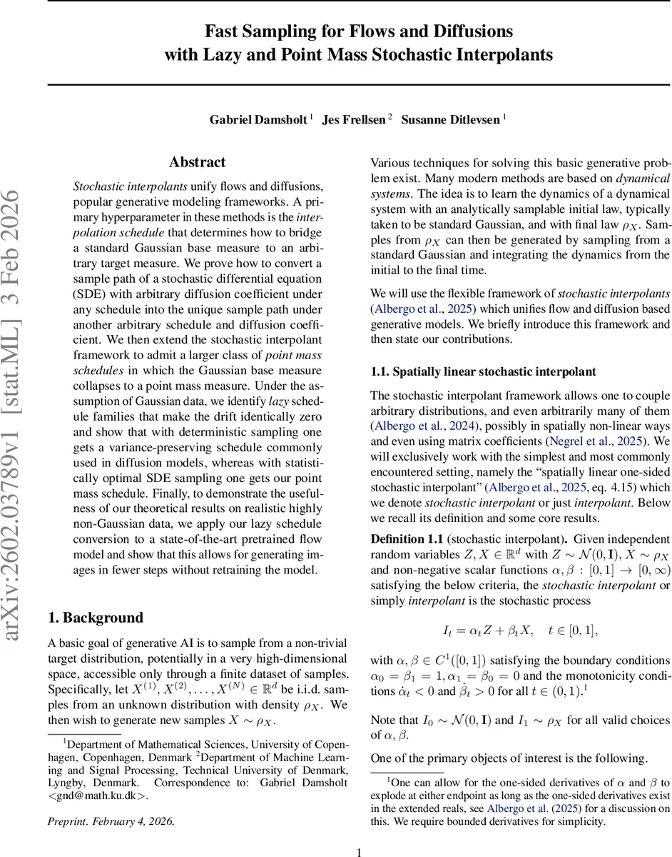 Fast Sampling for Flows and Diffusions with Lazy and Point Mass Stochastic Interpolants