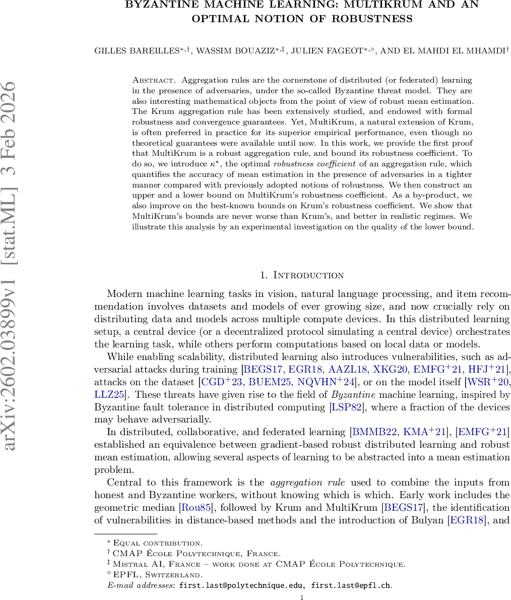 Byzantine Machine Learning: MultiKrum and an optimal notion of robustness