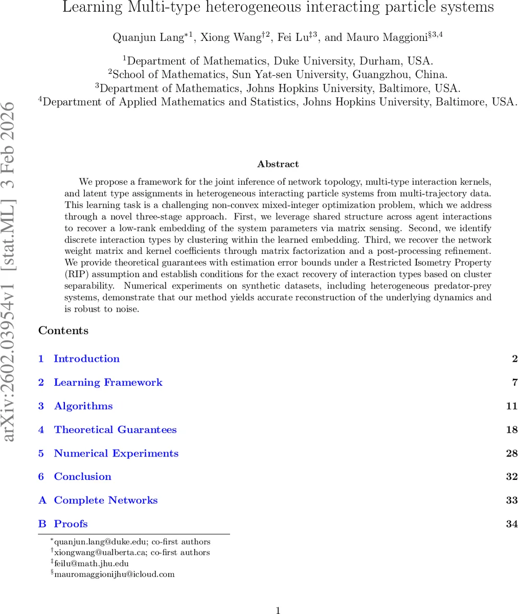 Learning Multi-type heterogeneous interacting particle systems