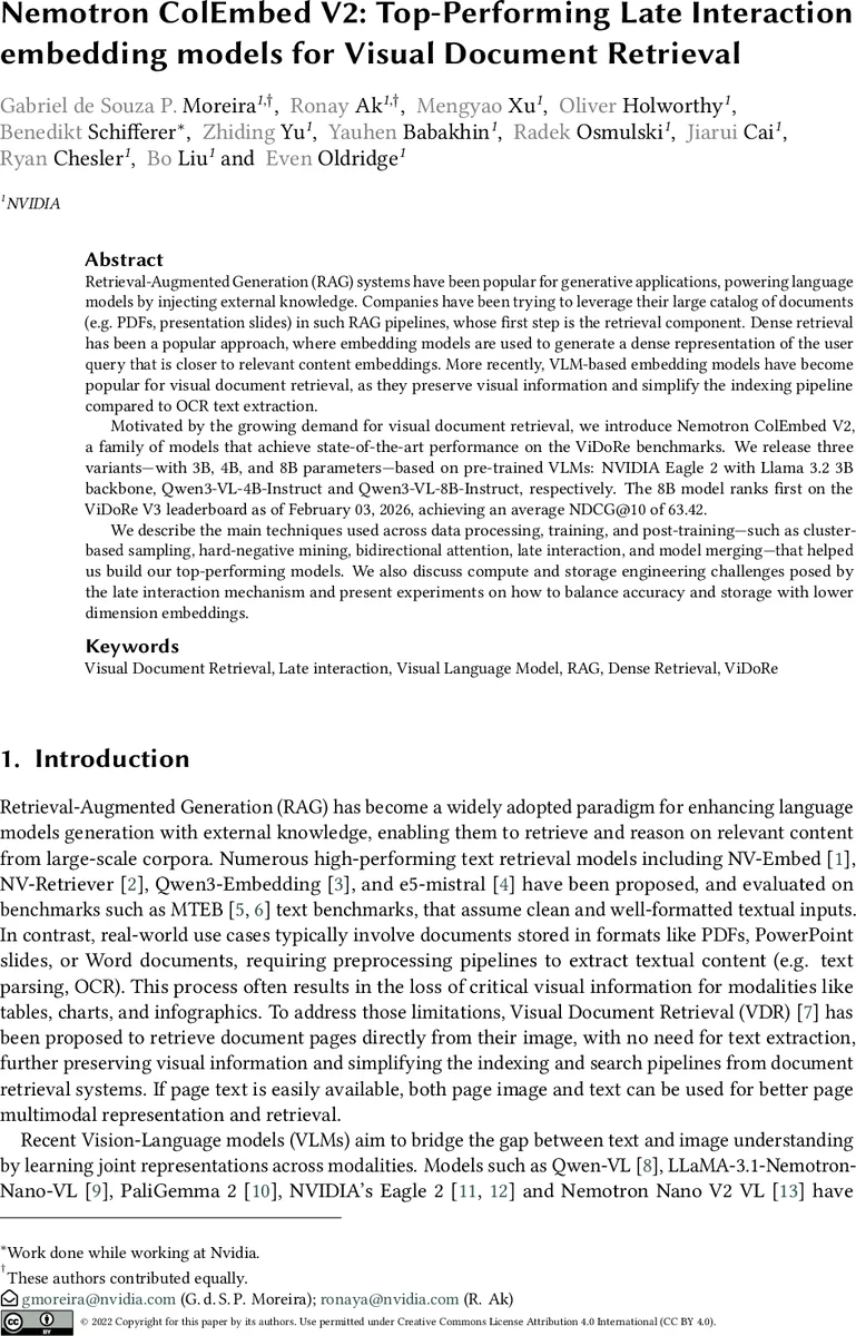 Nemotron ColEmbed V2: Top-Performing Late Interaction embedding models for Visual Document Retrieval