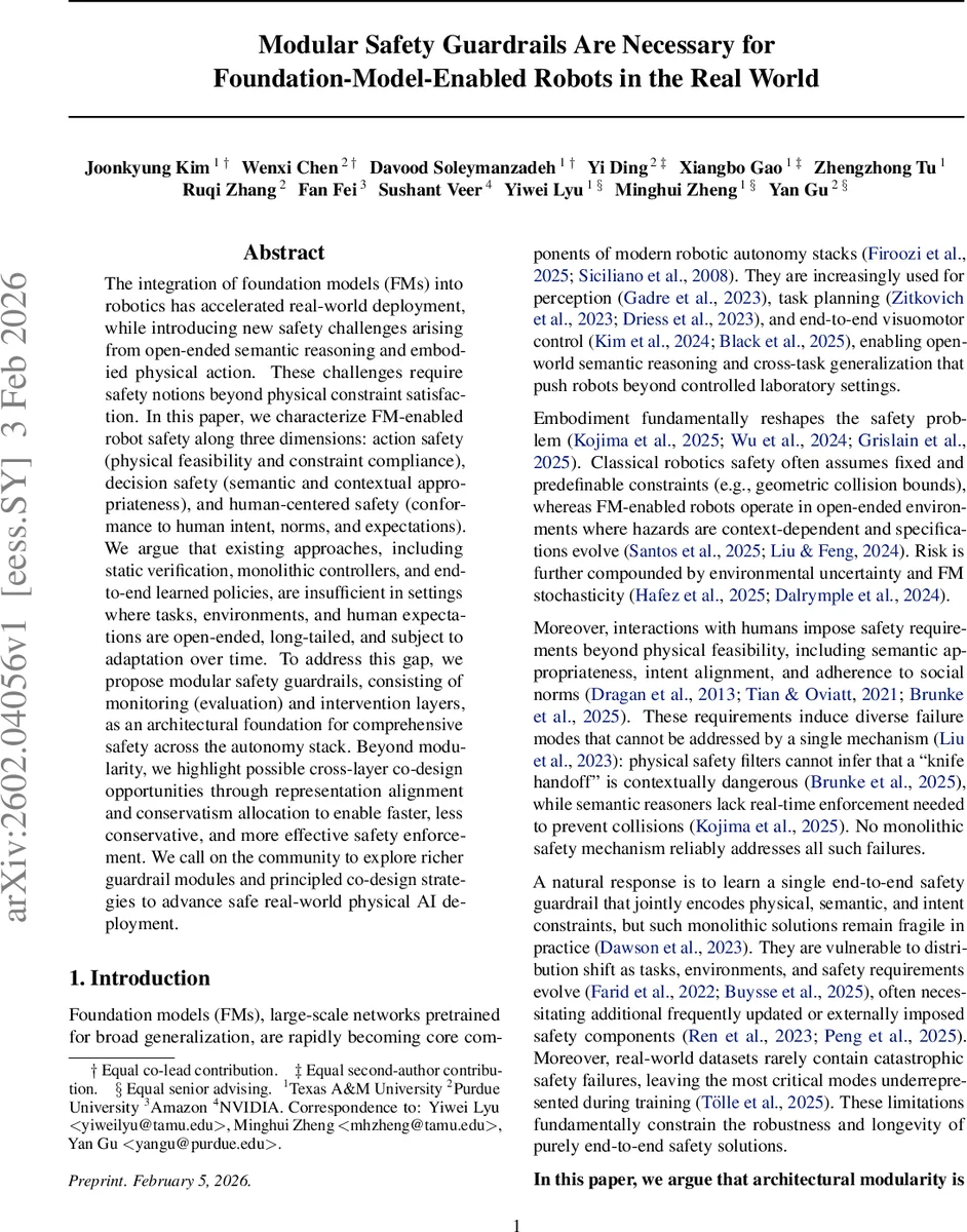 Modular Safety Guardrails Are Necessary for Foundation-Model-Enabled Robots in the Real World