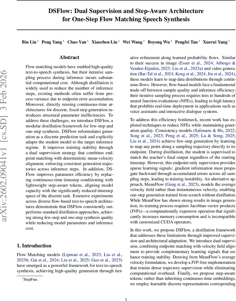 DSFlow: Dual Supervision and Step-Aware Architecture for One-Step Flow Matching Speech Synthesis