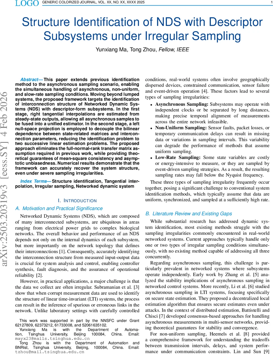 Structure Identification of NDS with Descriptor Subsystems under Asynchronous, Non-Uniform, and Slow-Rate Sampling