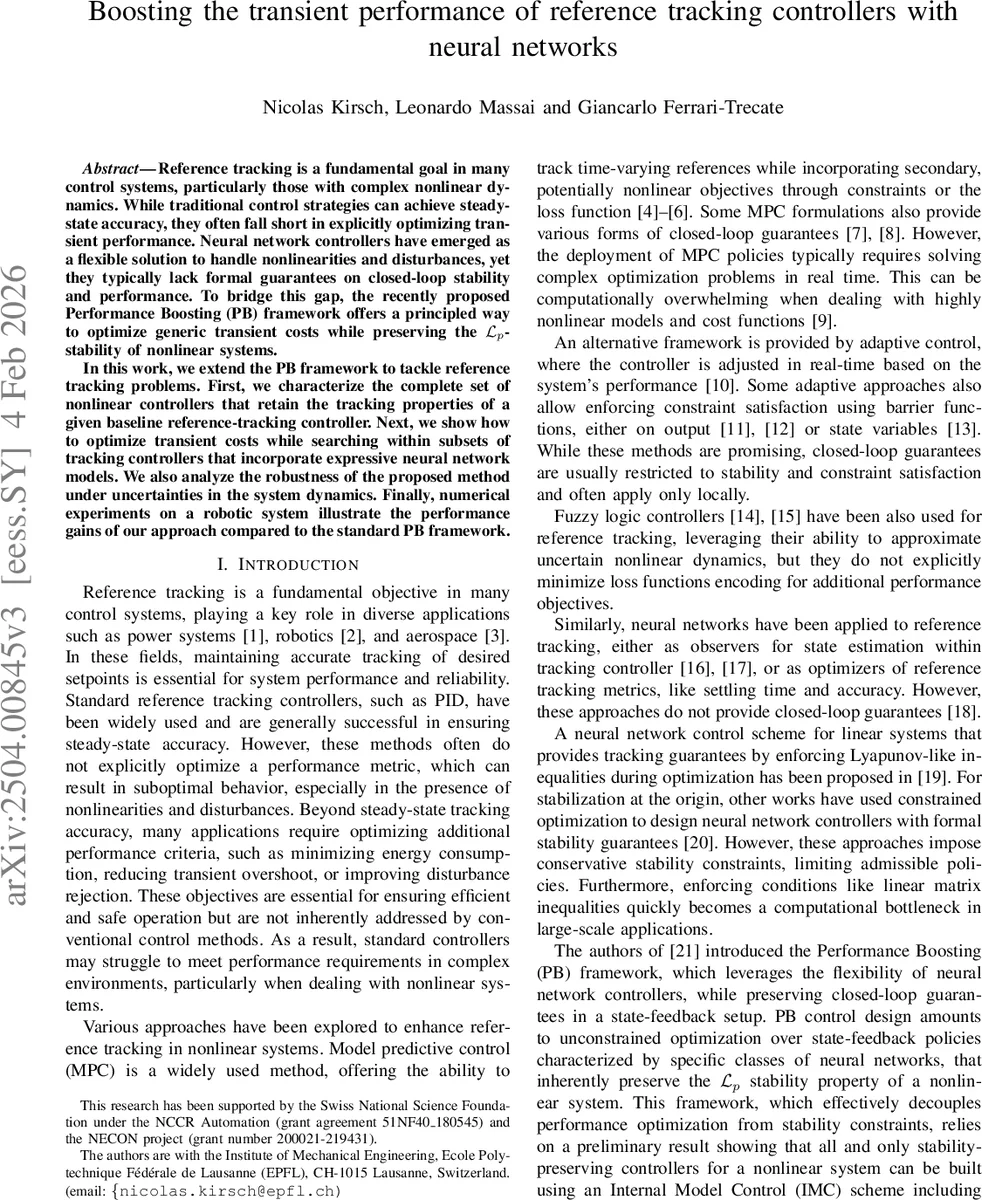 Boosting the transient performance of reference tracking controllers with neural networks