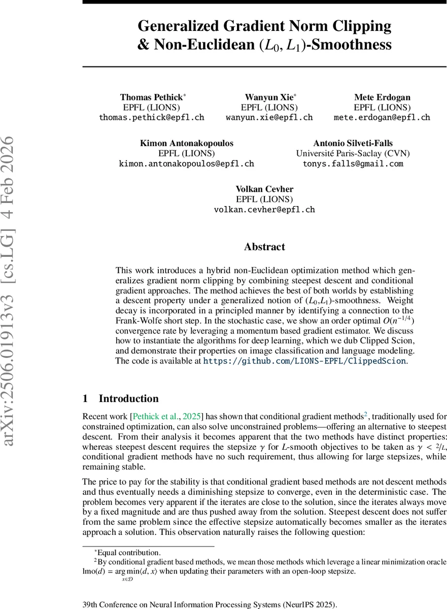 Generalized Gradient Norm Clipping & Non-Euclidean $(L_0,L_1)$-Smoothness