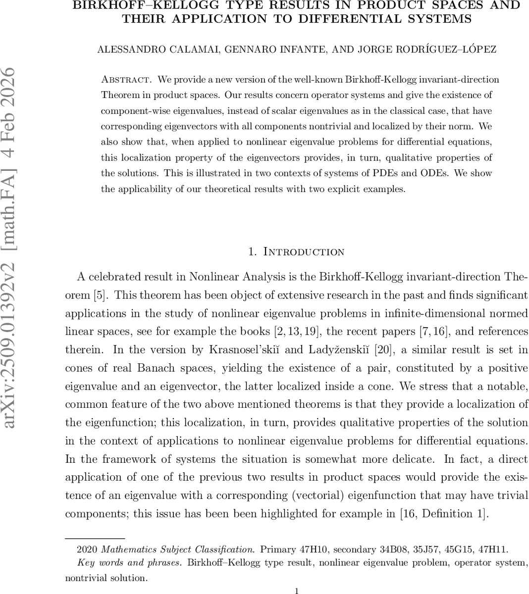 Birkhoff-Kellogg type results in product spaces and their application to differential systems