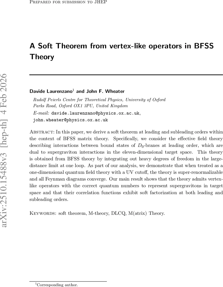 A Soft Theorem from vertex-like operators in BFSS Theory