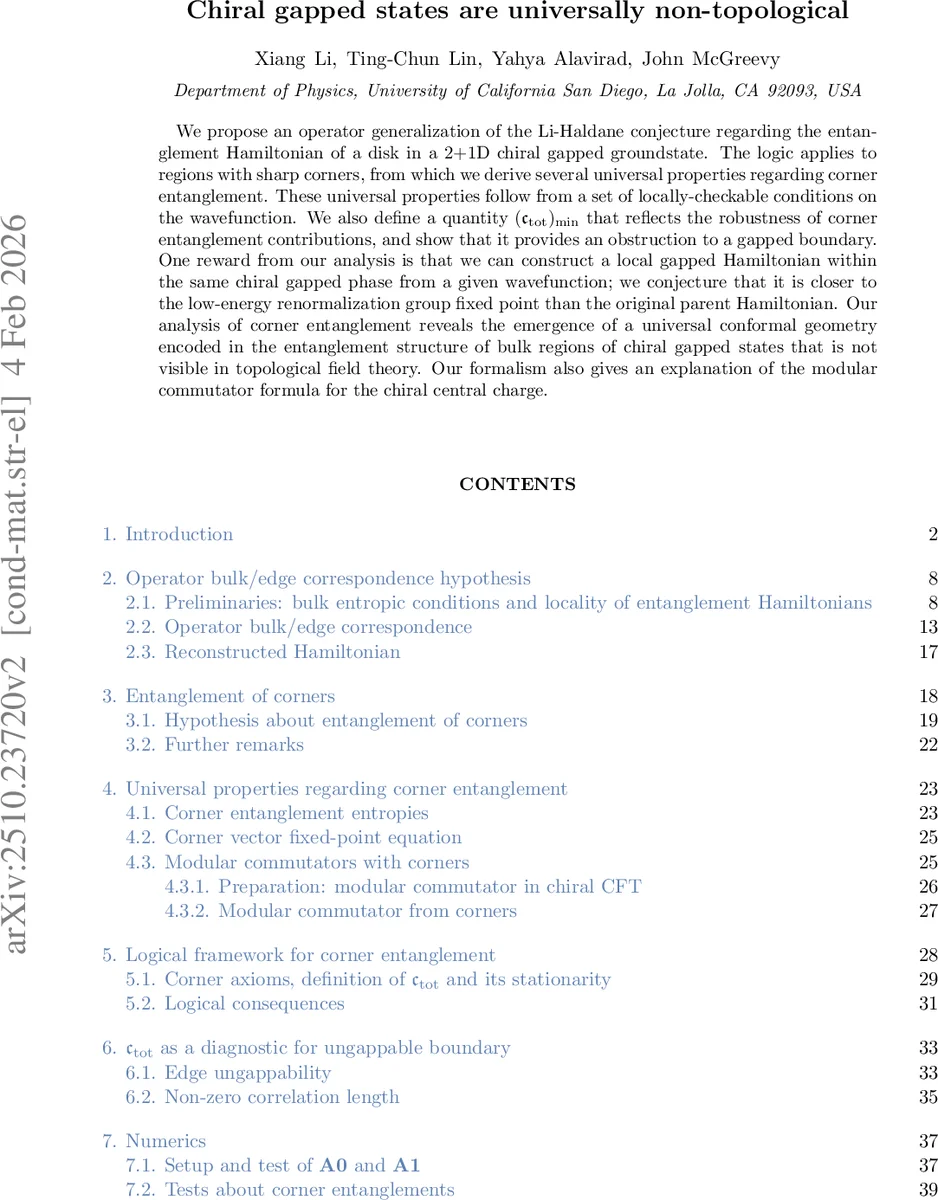 Chiral gapped states are universally non-topological