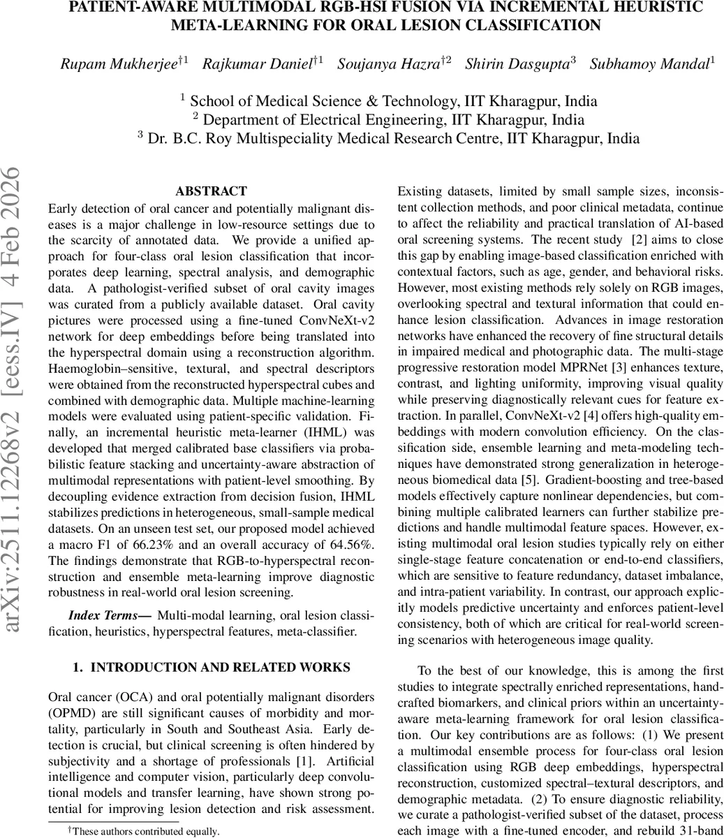 Patient-Aware Multimodal RGB-HSI Fusion via Incremental Heuristic Meta-Learning for Oral Lesion Classification