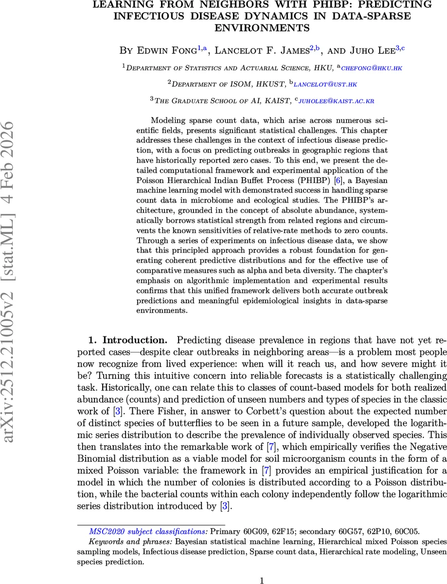 Learning from Neighbors with PHIBP: Predicting Infectious Disease Dynamics in Data-Sparse Environments