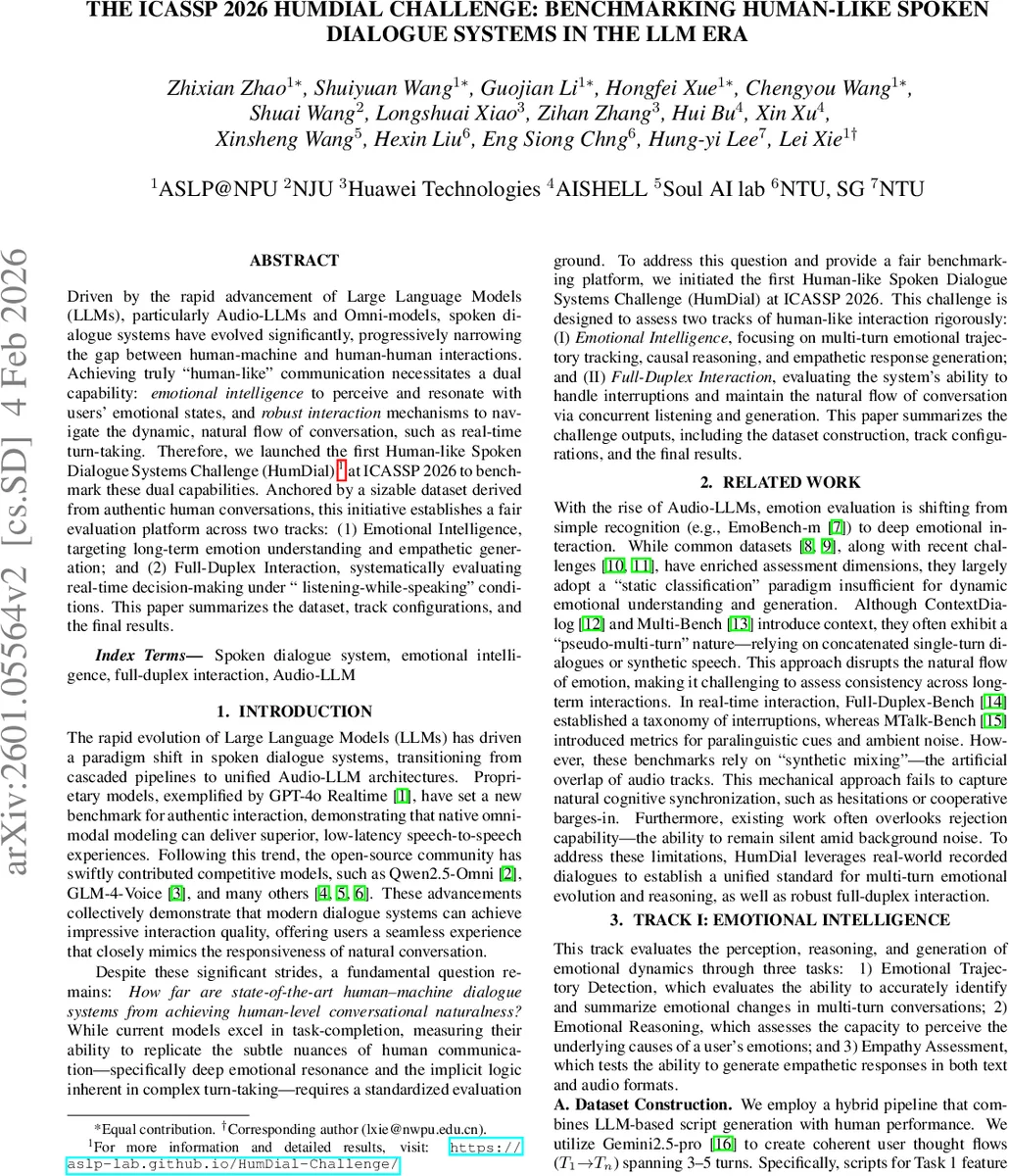 The ICASSP 2026 HumDial Challenge: Benchmarking Human-like Spoken Dialogue Systems in the LLM Era