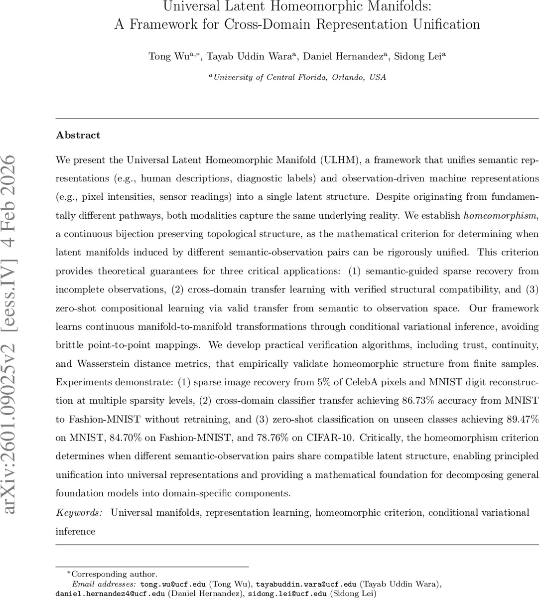 Universal Latent Homeomorphic Manifolds: A Framework for Cross-Domain Representation Unification