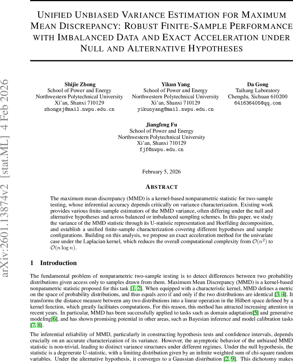 Unified Unbiased Variance Estimation for Maximum Mean Discrepancy: Robust Finite-Sample Performance with Imbalanced Data and Exact Acceleration under Null and Alternative Hypotheses