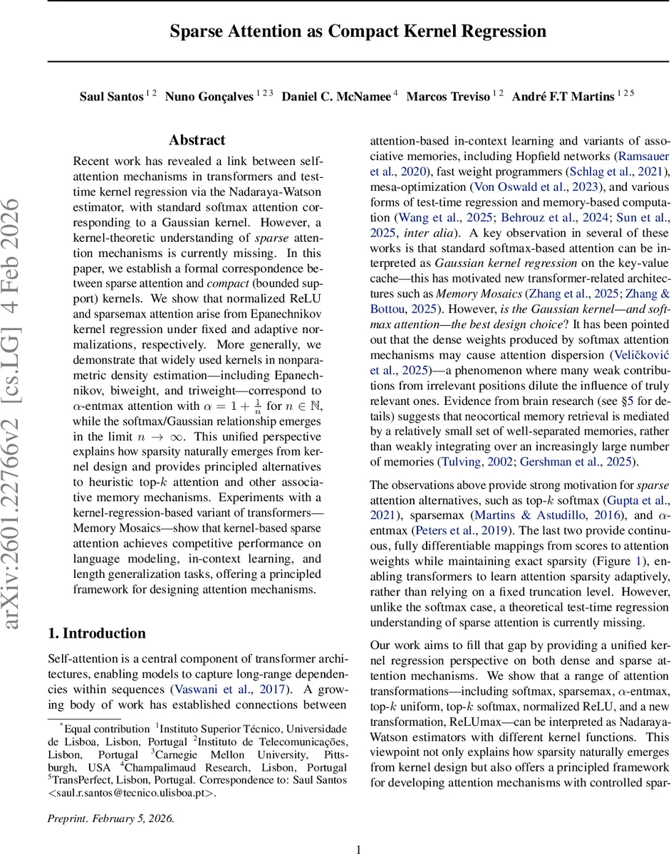 Sparse Attention as Compact Kernel Regression
