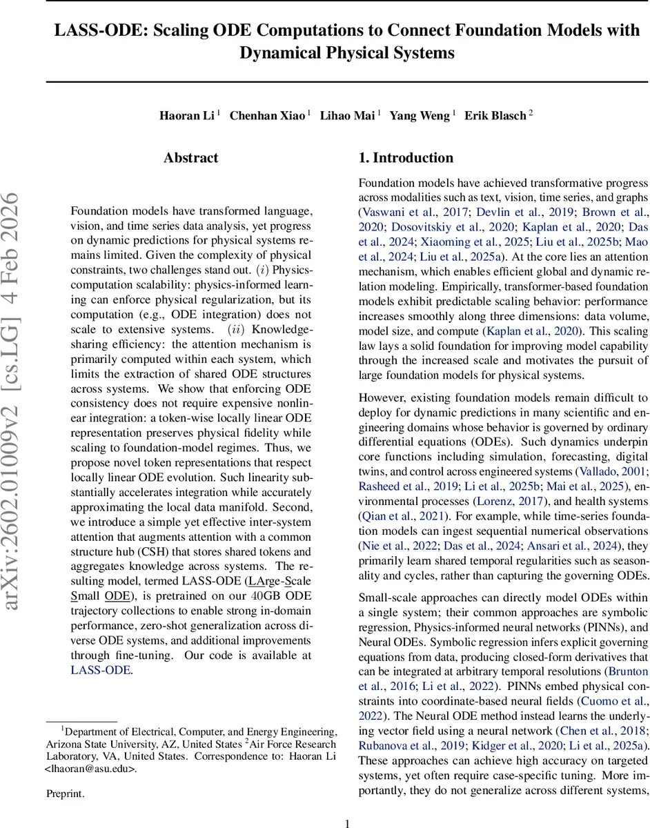 LASS-ODE: Scaling ODE Computations to Connect Foundation Models with Dynamical Physical Systems
