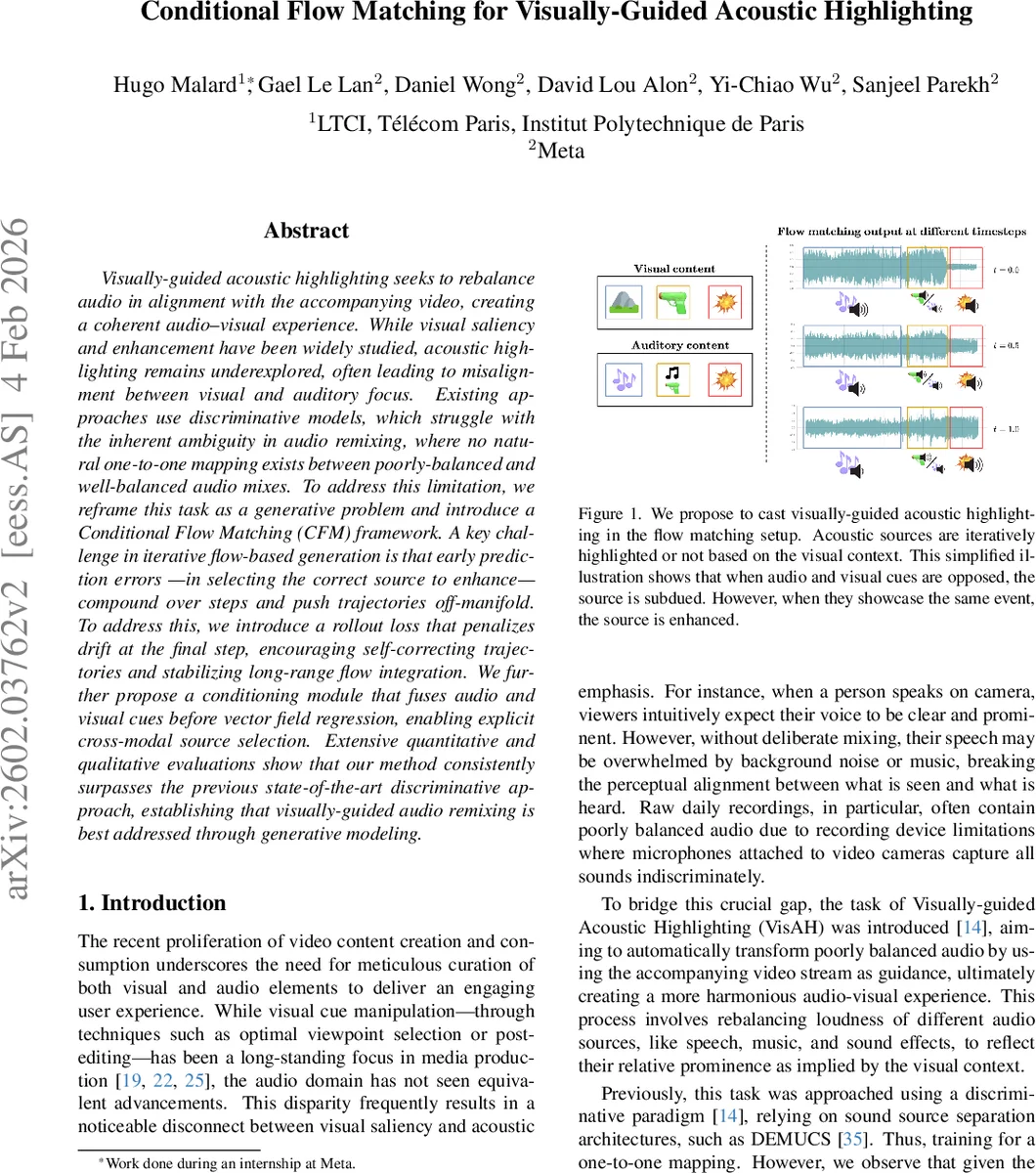Conditional Flow Matching for Visually-Guided Acoustic Highlighting