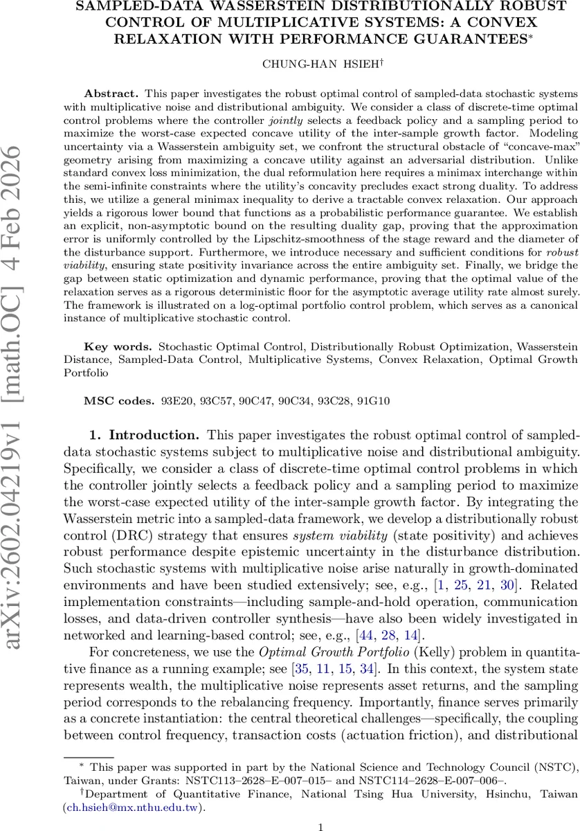 Sampled-Data Wasserstein Distributionally Robust Control of Multiplicative Systems: A Convex Relaxation with Performance Guarantees