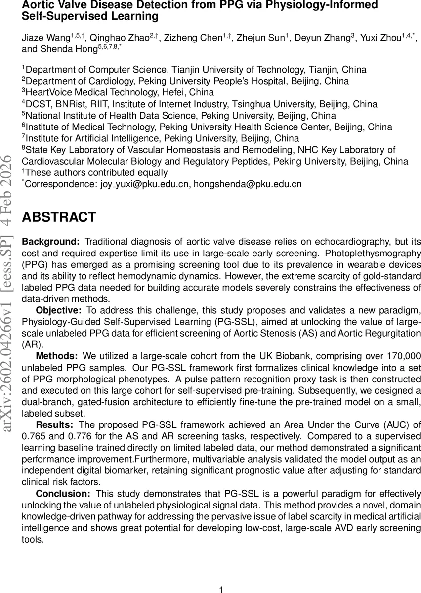 Aortic Valve Disease Detection from PPG via Physiology-Informed Self-Supervised Learning