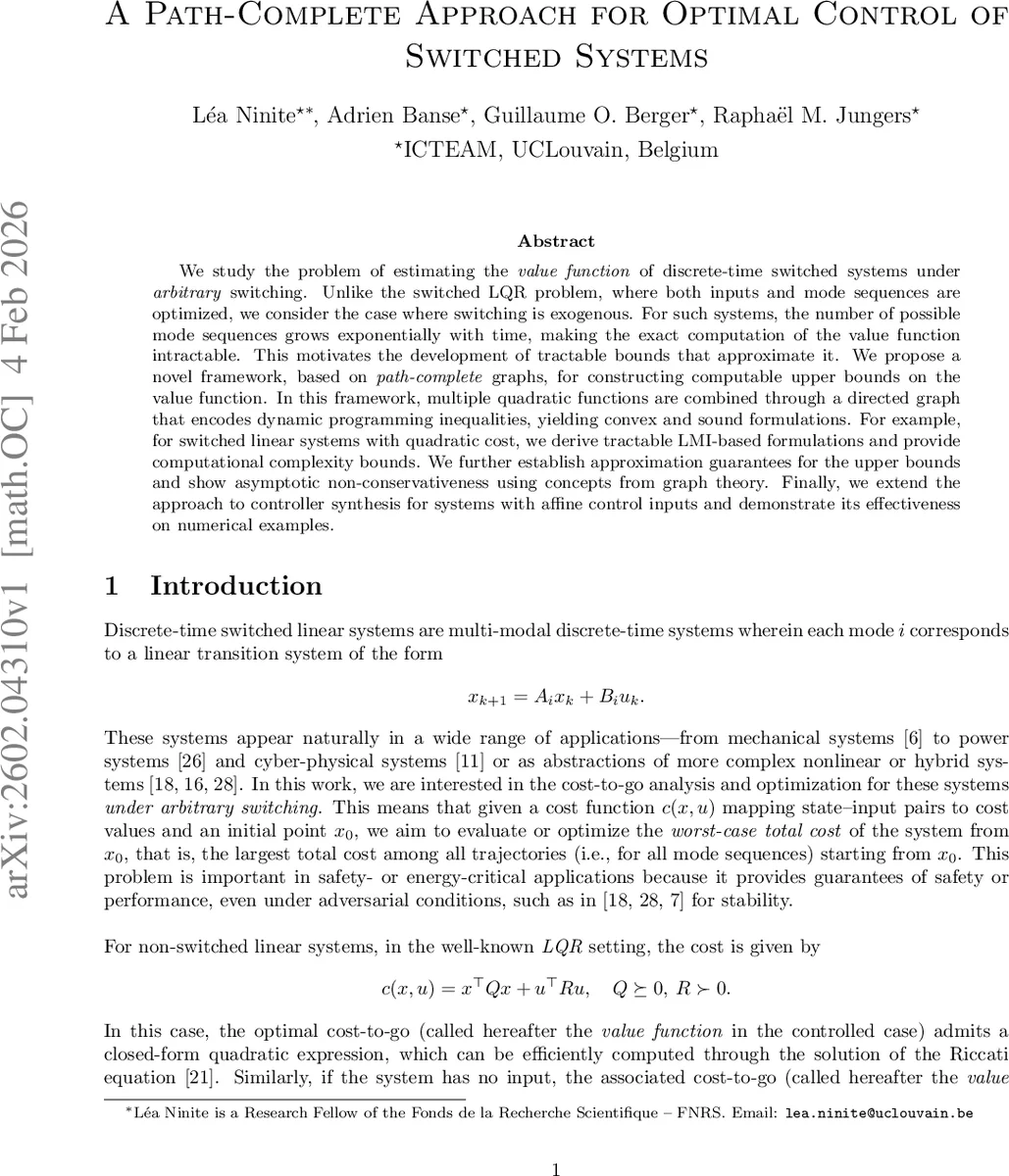 A Path-Complete Approach for Optimal Control of Switched Systems