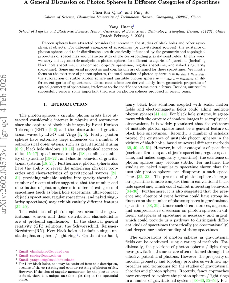 A General Discussion on Photon Spheres in Different Categories of Spacetimes