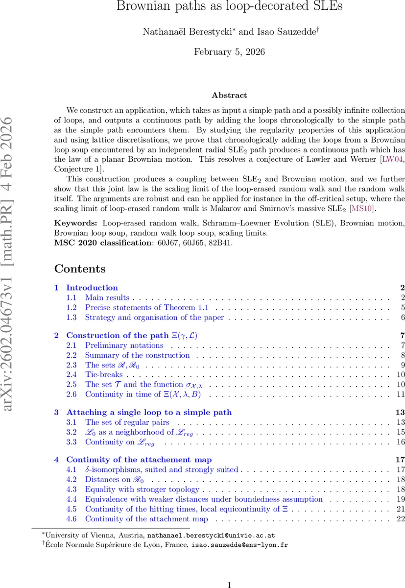 Brownian paths as loop-decorated SLEs