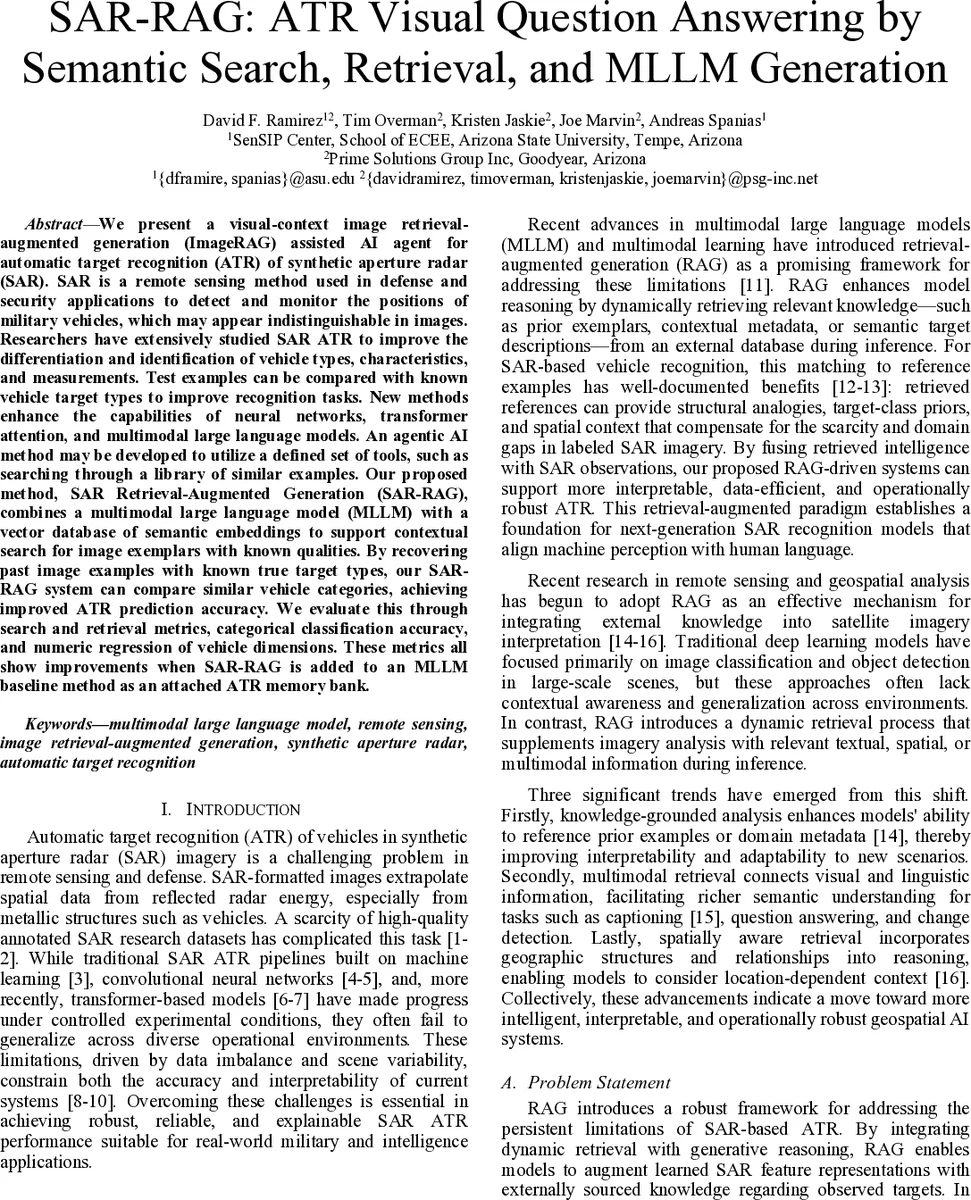 SAR-RAG: ATR Visual Question Answering by Semantic Search, Retrieval, and MLLM Generation