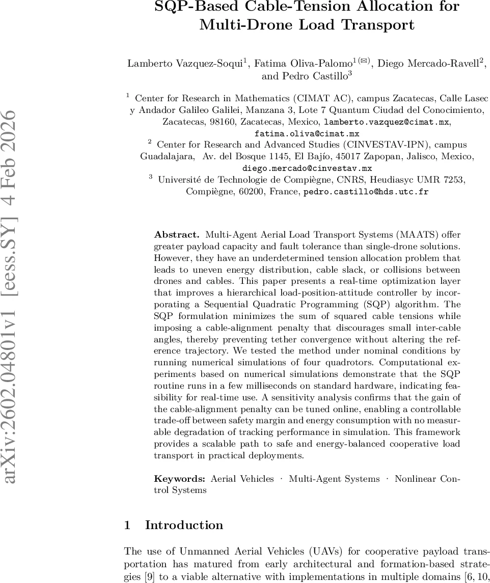 SQP-Based Cable-Tension Allocation for Multi-Drone Load Transport