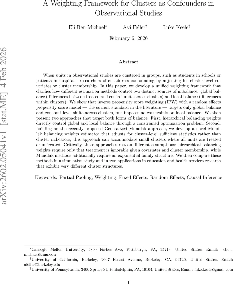 A Weighting Framework for Clusters as Confounders in Observational Studies