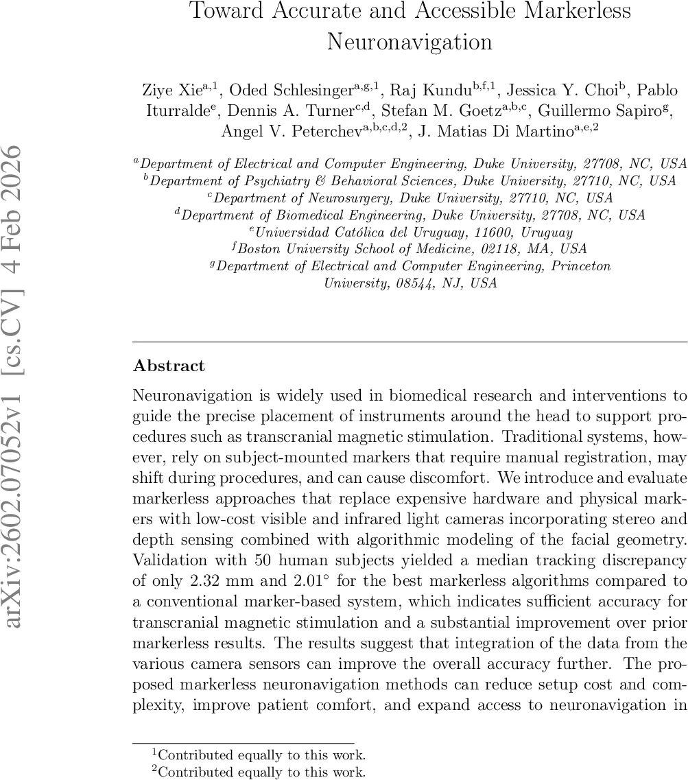 Toward Accurate and Accessible Markerless Neuronavigation