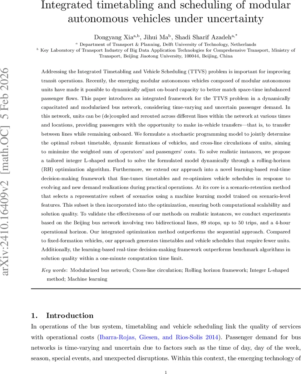 Integrated timetabling and scheduling of modular autonomous vehicles under uncertainty