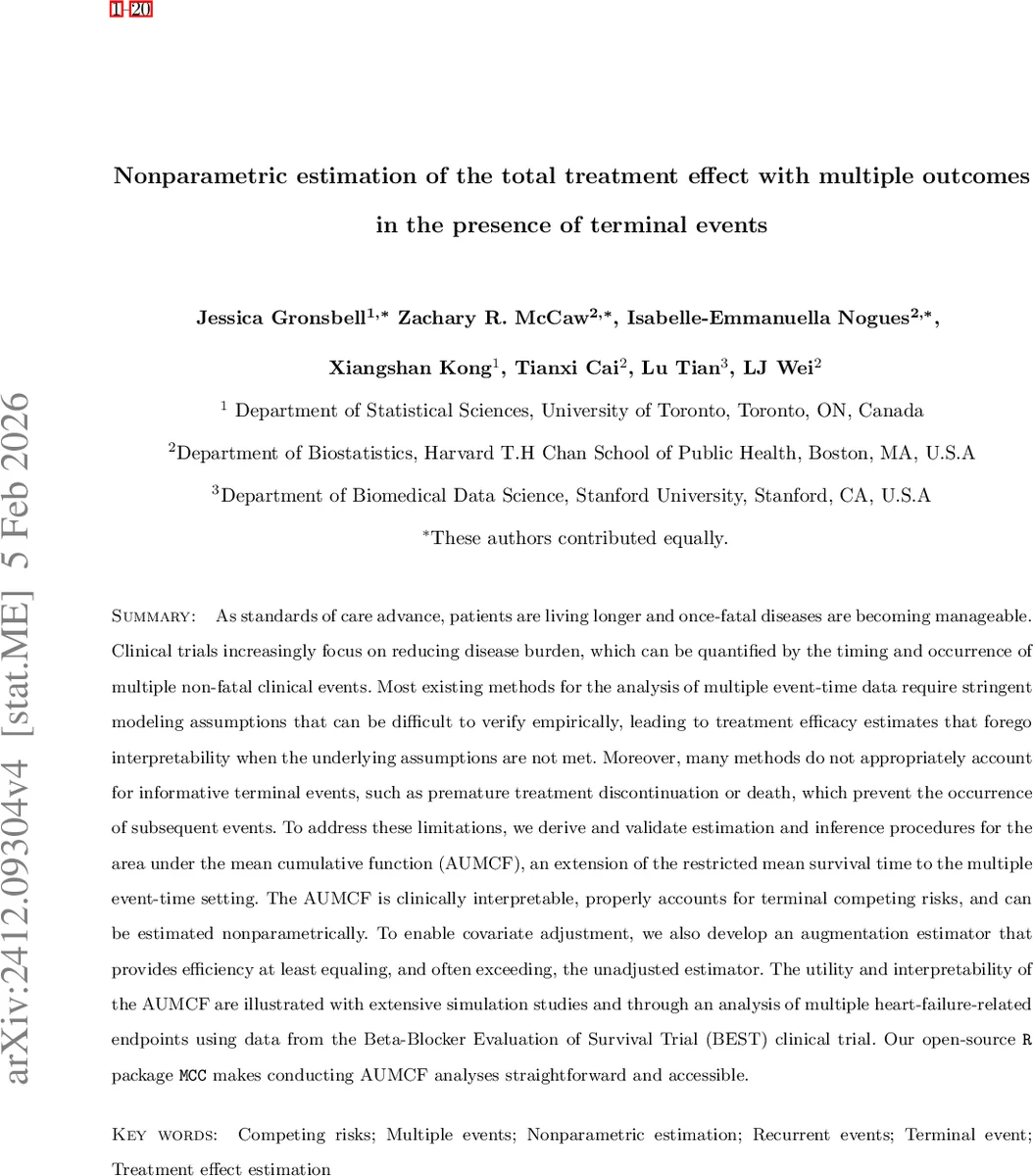 Nonparametric estimation of the total treatment effect with multiple outcomes in the presence of terminal events