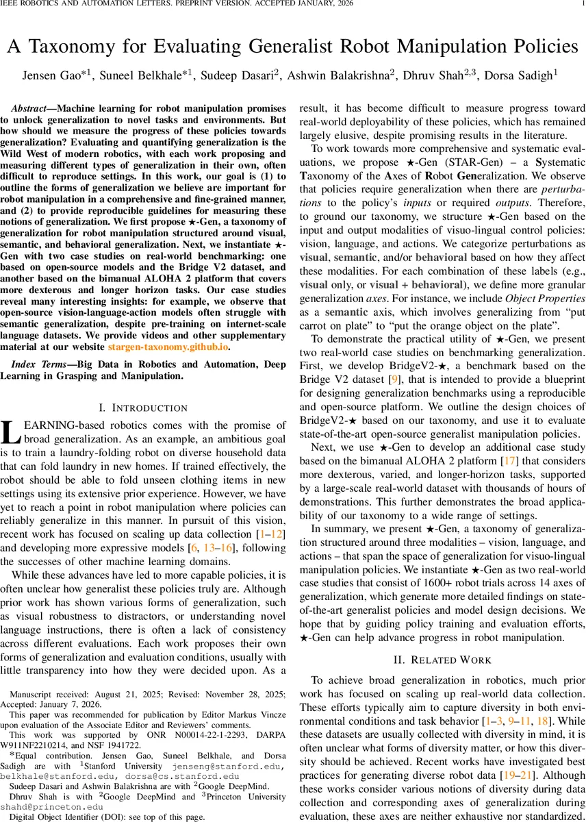 A Taxonomy for Evaluating Generalist Robot Manipulation Policies