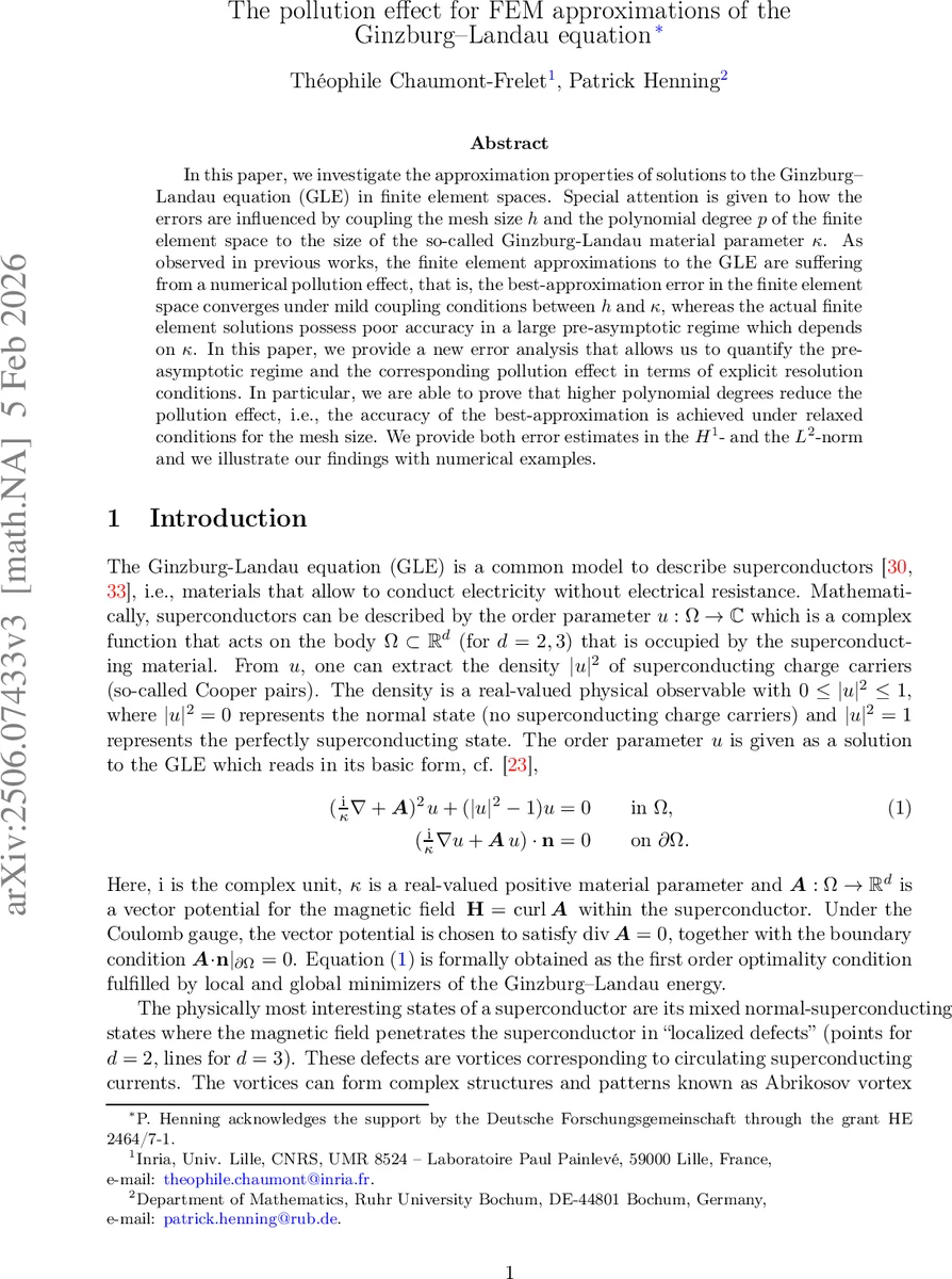 The pollution effect for FEM approximations of the Ginzburg-Landau equation
