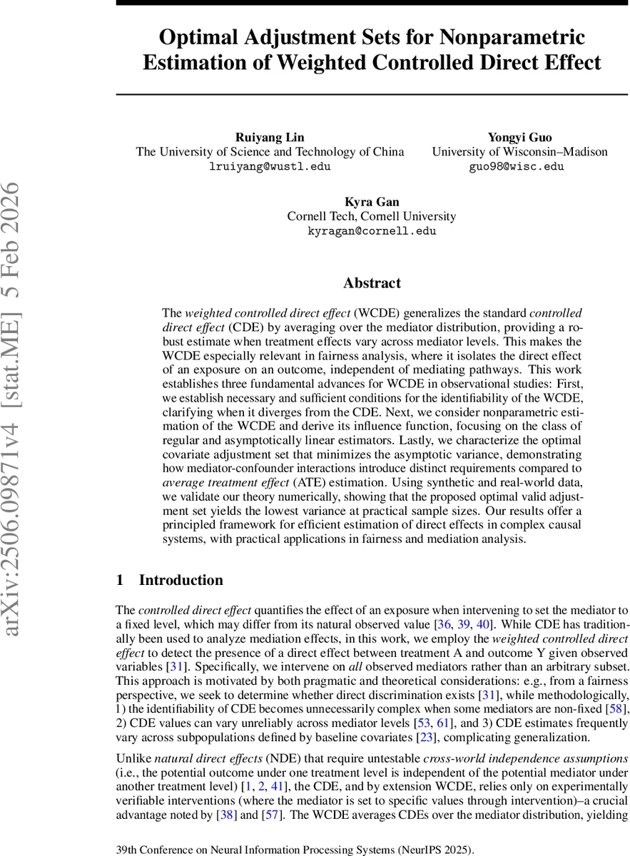 Optimal Adjustment Sets for Nonparametric Estimation of Weighted Controlled Direct Effect