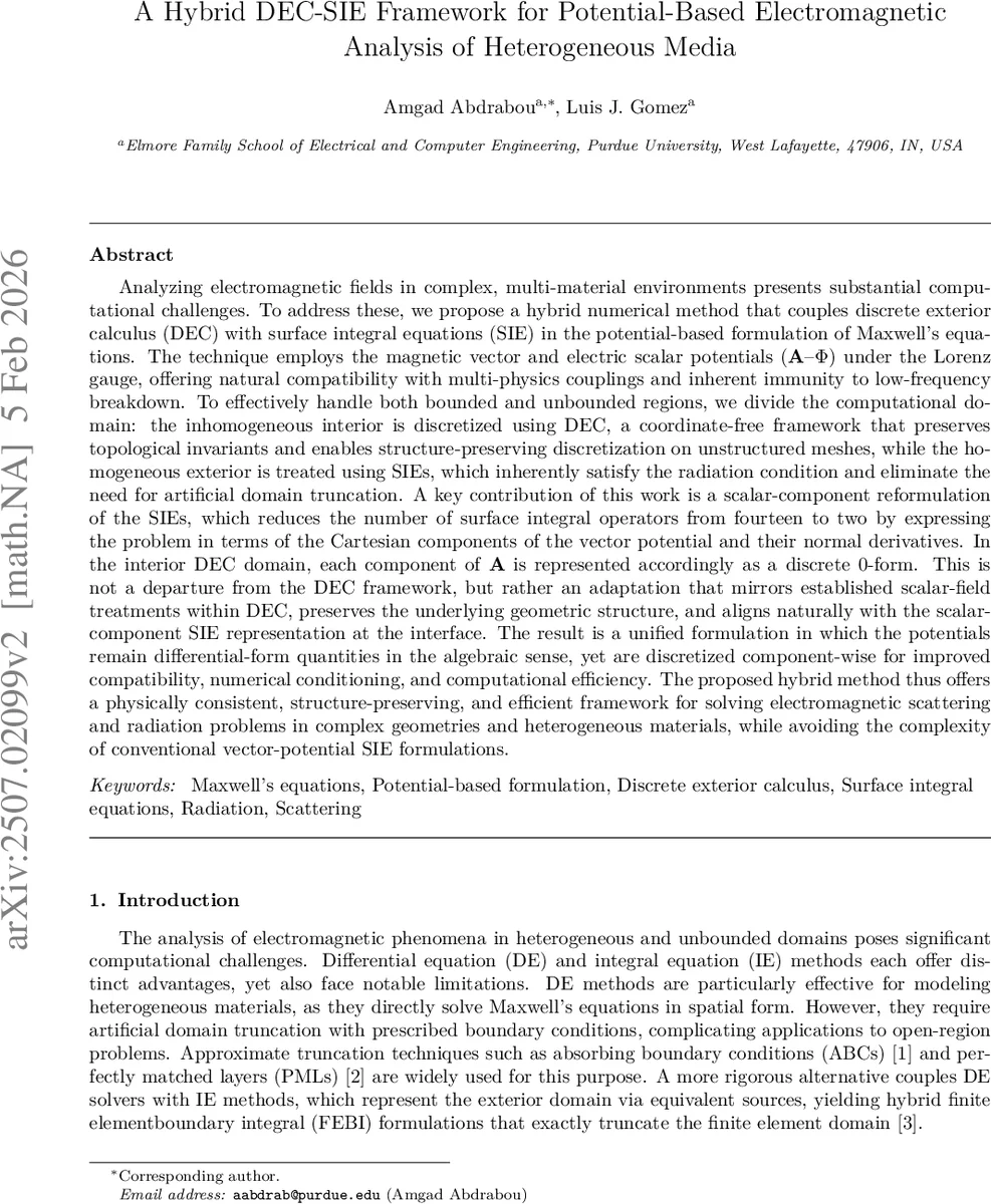 A Hybrid DEC-SIE Framework for Potential-Based Electromagnetic Analysis of Heterogeneous Media