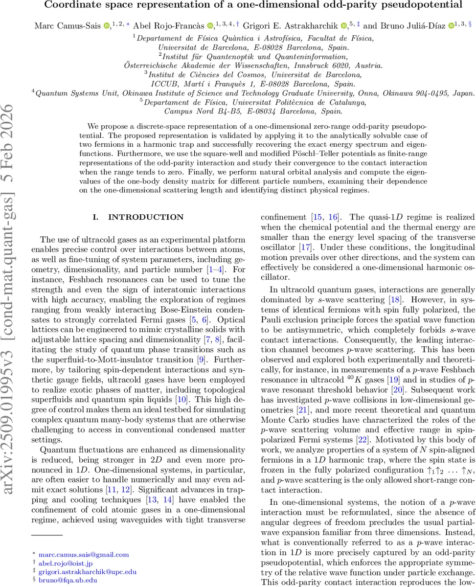 Coordinate space representation of a one-dimensional odd-parity pseudopotential