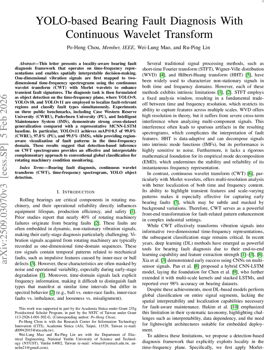 YOLO-based Bearing Fault Diagnosis With Continuous Wavelet Transform