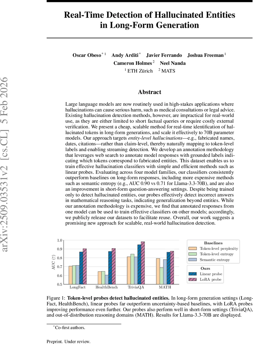 Real-Time Detection of Hallucinated Entities in Long-Form Generation
