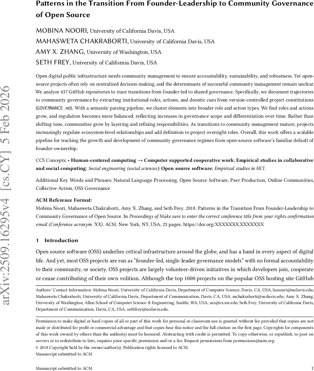 Patterns in the Transition From Founder-Leadership to Community Governance of Open Source