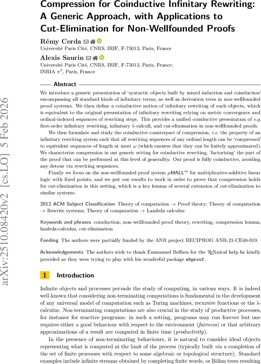 Compression for Coinductive Infinitary Rewriting: A Generic Approach, with Applications to Cut-Elimination for Non-Wellfounded Proofs